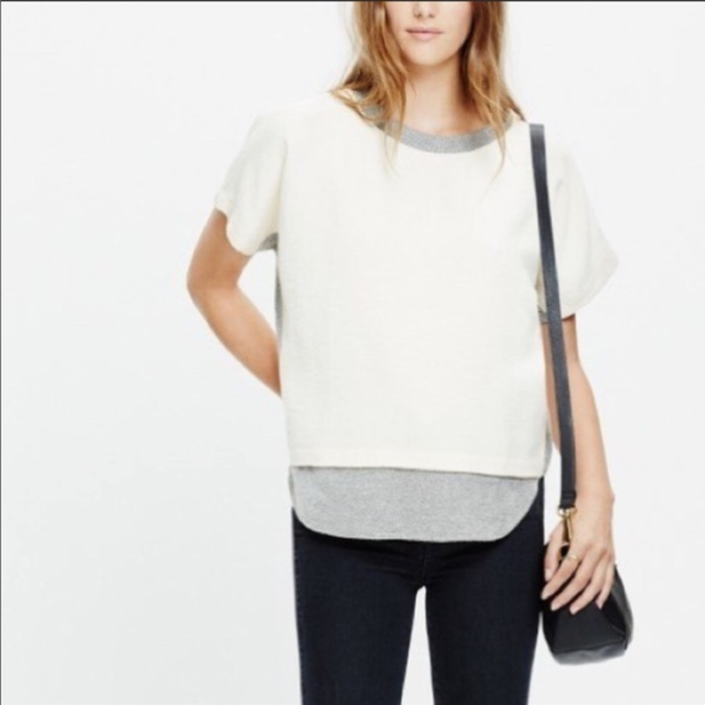 Madewell Two-Tone Short Sleeve Tee in Cream and Gray
